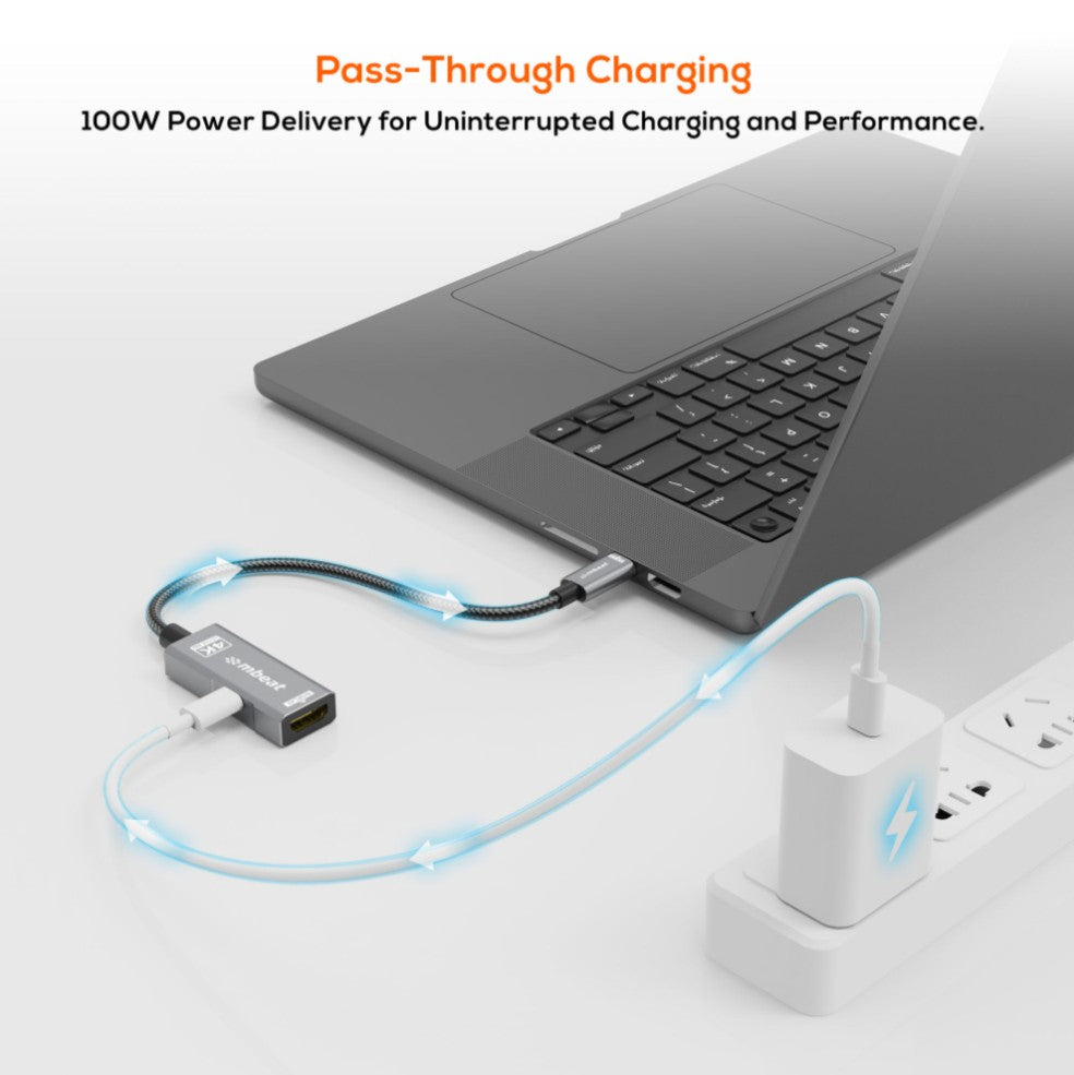 mbeat Tough Link USB-C to HDMI Adapter with 100W PD - Space Grey 5V-20V 5A, 100W PD Up to 4K (3840 x 2160) 60Hz