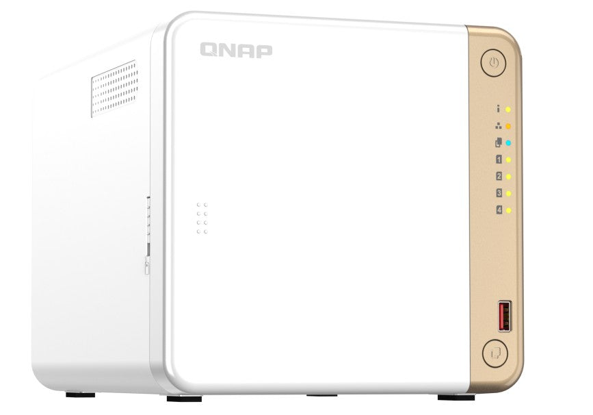 QNAP TS-462-4G 4-Bay desktop NAS, Intel Celeron N4505 dual-core, 4 GB DDR4 onboard not expandable, 4 x 3.5 ft 2.5 ft SATA 6Gb s drive bays, 2 x M.2 2280