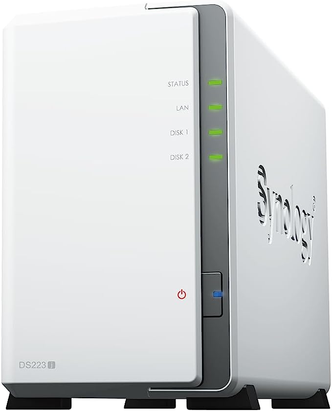 Synology DiskStation DS223J 2-Bay 3.5 ft SATA HDD  2.5 ft SATA SSD   4-core 1.7 GHz    1 GB DDR4 non-ECC   2-year hardware warranty