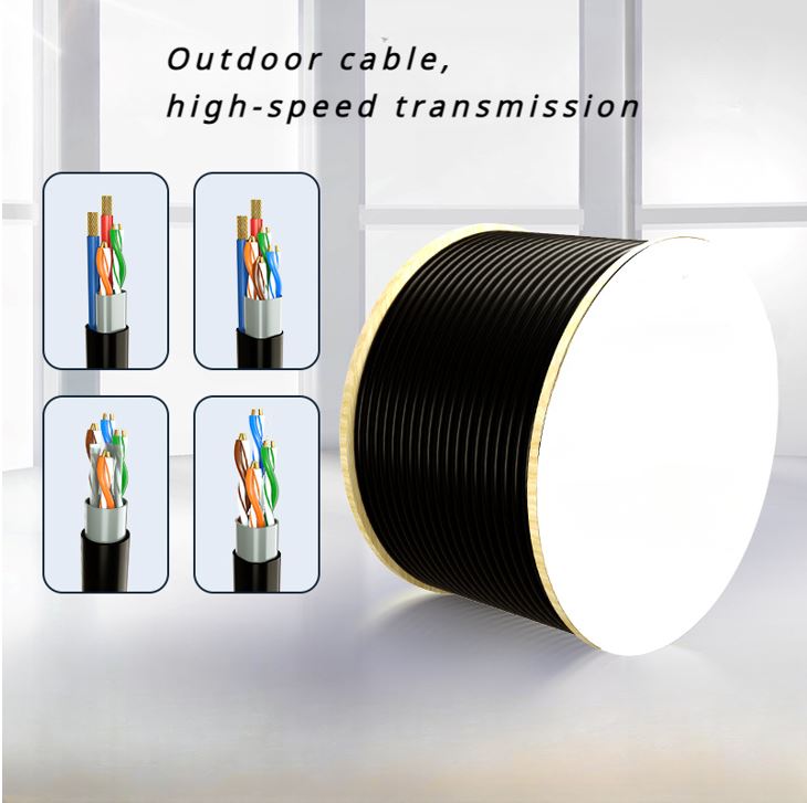 8Ware 350m CAT6A Ethernet Outdoor Underground Shielded External LAN Cable Roll on Rell Box Black Copper Twisted Core PE Jacket 23AWG 305m