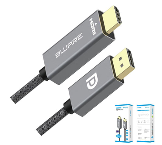 8ware 2m DisplayPort DP to HDMI 1.4v Male to Male Adapter Converter Cable Retail Pack 1080P Nylon Braide for Video Card PC Notebook to Monitor Project
