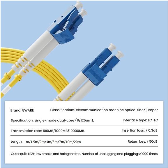 8ware Fibre UPC LC-LC Single Mode OS2 Dual-core Optic Duplex Armored Low smoke zero halogen (LSZH) cable Yellow 7M