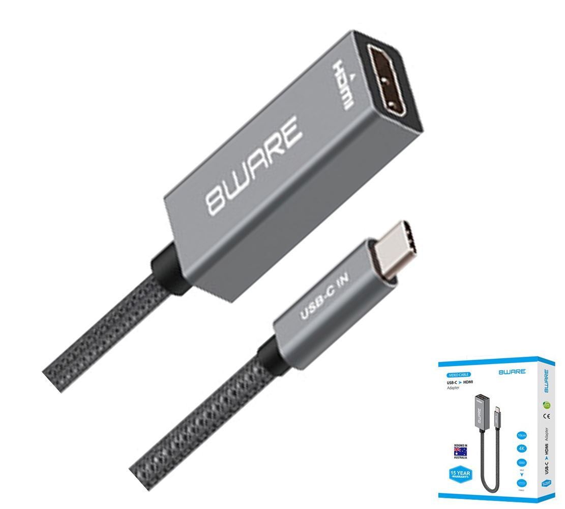 8ware 10cm USB-C to HDMI Male-Female Adapter Converter Cable Retail Pack for PC Laptop iPad  MacBook Pro Air Surface Dell XPS to Monitor Projector TV
