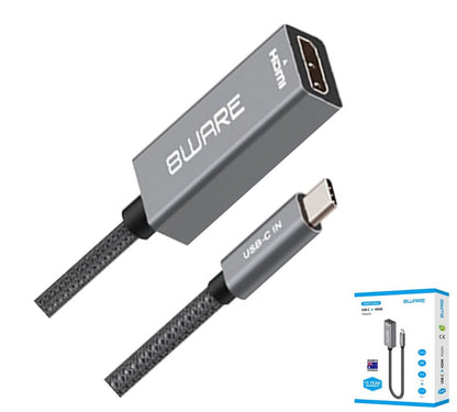 8ware 10cm USB-C to HDMI Male-Female Adapter Converter Cable Retail Pack for PC Laptop iPad  MacBook Pro Air Surface Dell XPS to Monitor Projector TV