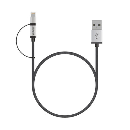 (LS) mbeat 1m Lightning and Micro USB Data Cable - 2-in-1 Aluminmum Shell Crush-Proof Nylon Braided Silver  Apple Andriod Tablet Mobile Device