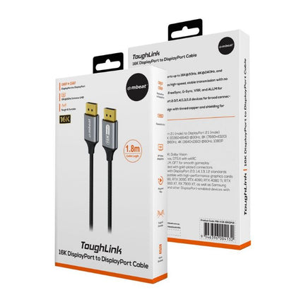 mbeat Tough Link 1.8m 16K DP to DP Cable - Space Grey 40Gbps 180cm  2.2cm  1.10cm