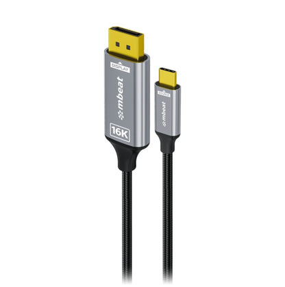 mbeat Tough Link 1.8m 16K USB-C to DP Cable - Space Grey 40Gbps USB-C (male) to DisplayPort 2.1 (male)