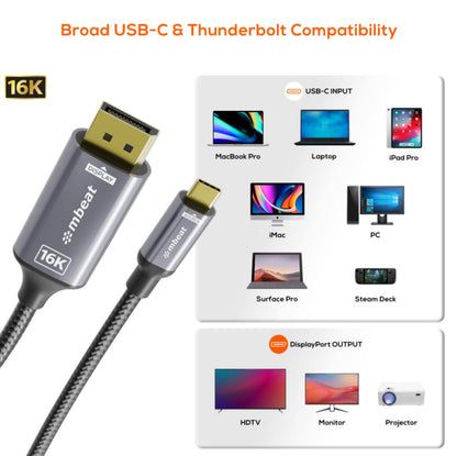 mbeat Tough Link 1.8m 16K USB-C to DP Cable - Space Grey 40Gbps USB-C (male) to DisplayPort 2.1 (male)