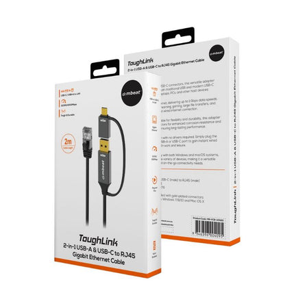 mbeat Tough Link 2m USB  USB-C to RJ45 Ethernet Cable - Space Grey