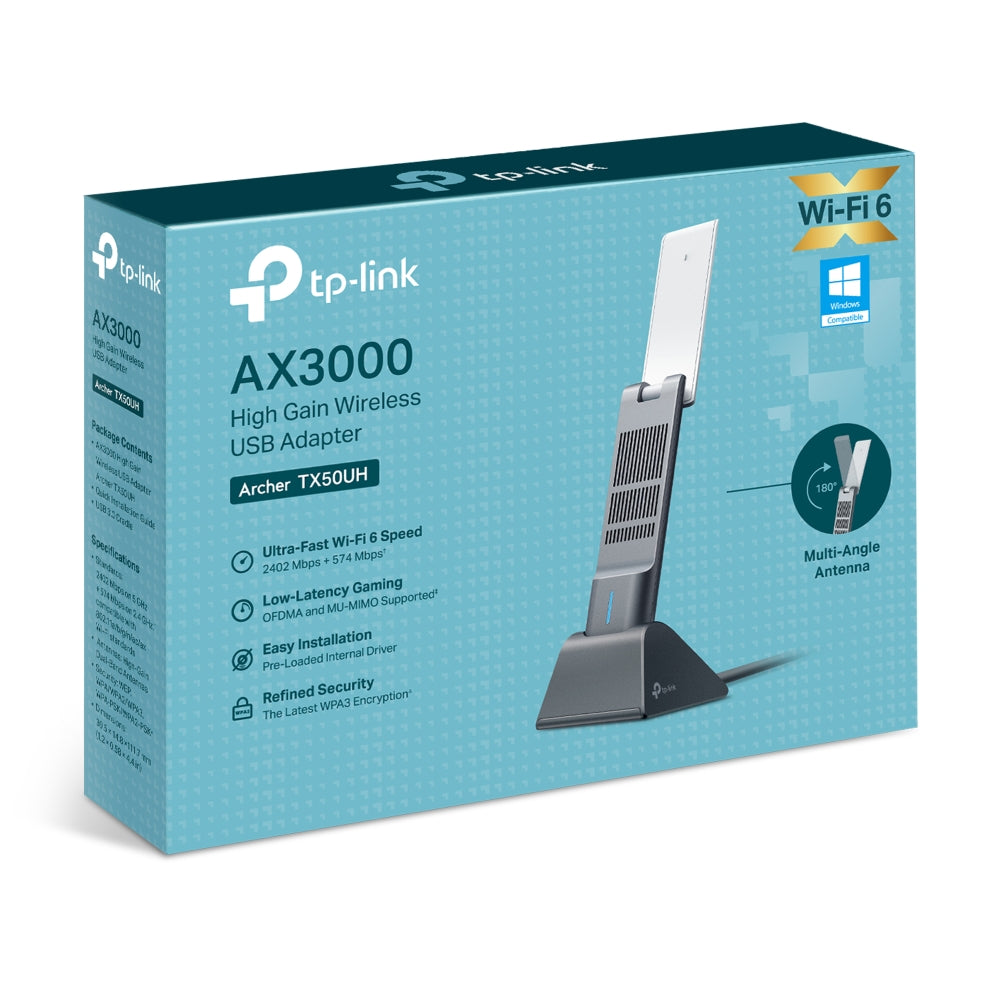 TP-Link Archer TX50UH AX3000 High Gain Wireless USB Adapter, WiFi 6, Speeds up to 2402 Mbps 5GHz, 574 Mbps 2.4GHz