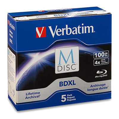 Verbatim M DISC BDXL 100GB 4X with Branded Surface  5pk Jewel Case Box (LS)