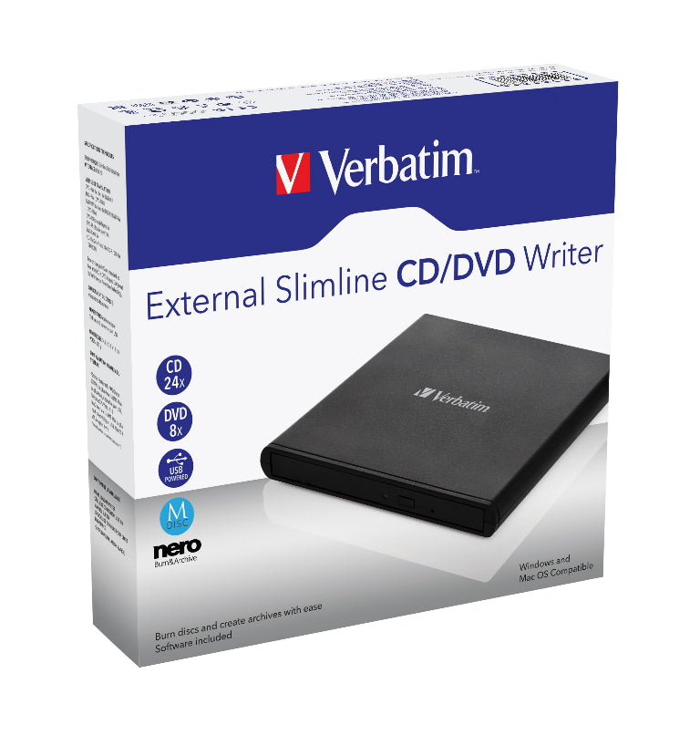 Verbatim External Slimline DVD   CD Writer, Burner, Reader, Player, Ultra Portable for Notebooks, Nero Software, USB Powered Black Mobile, Retail 2025