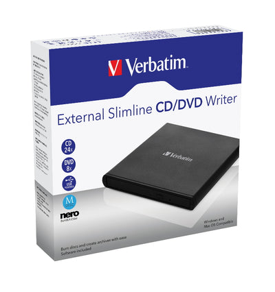 Verbatim External Slimline DVD   CD Writer, Burner, Reader, Player, Ultra Portable for Notebooks, Nero Software, USB Powered Black Mobile, Retail 2025