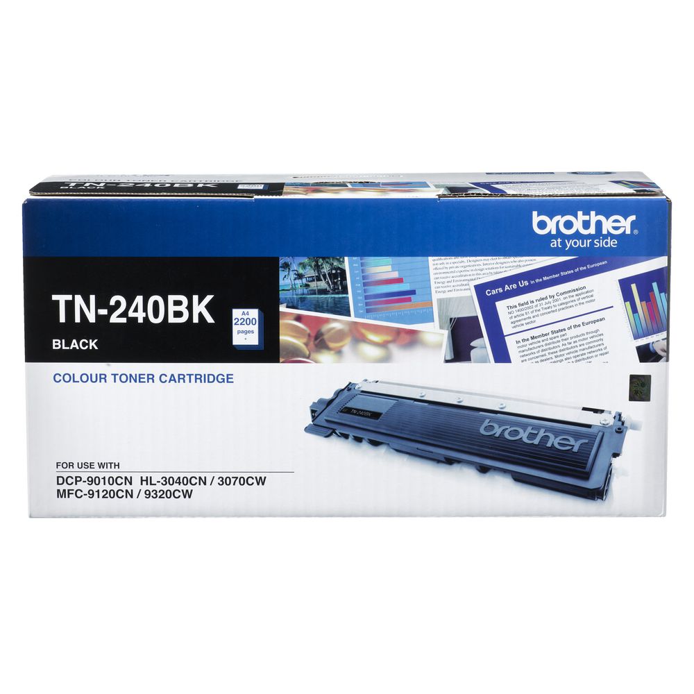 TN-240BK COLOUR LASER TONER - BLACK TONER CARTRIDGE TO SUIT HL-3040CN 3045CN 3070CW 3075CW, DCP-9010CN, MFC-9120CN 9125CN 9320CW 9325CW - 2,200 PAGES