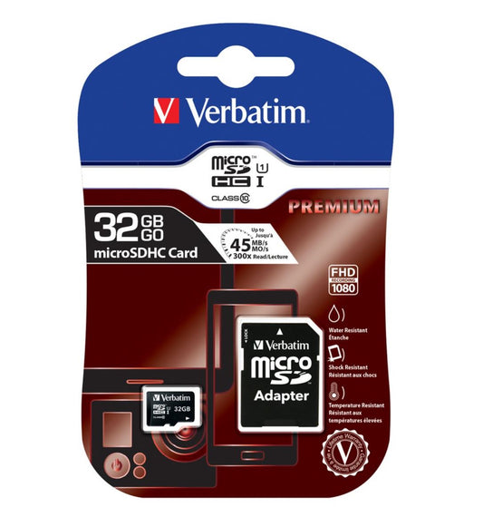 Verbatim 32GB MicroSD SDHC SDXC Class10 UHS-I Memory Card 45MB s Read 10MB s Write 300X Read Speed with standard SD adaptor