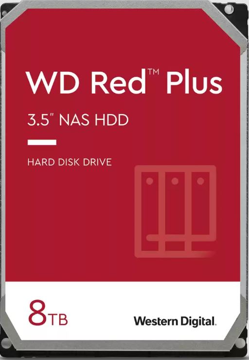 Western Digital WD Red Plus 8TB 3.5 ft NAS HDD SATA WD80EFPX  215MB s  5640 RPM  256MB Cache  3-Year Limited Warranty