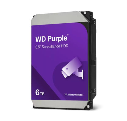 Western Digital WD Purple 6TB 3.5 ft Surveillance HDD 5400RPM 64MB SATA3 175MB s 180TBW 24x7 64 Cameras AV NVR DVR 1.5mil MTBF 3yrs