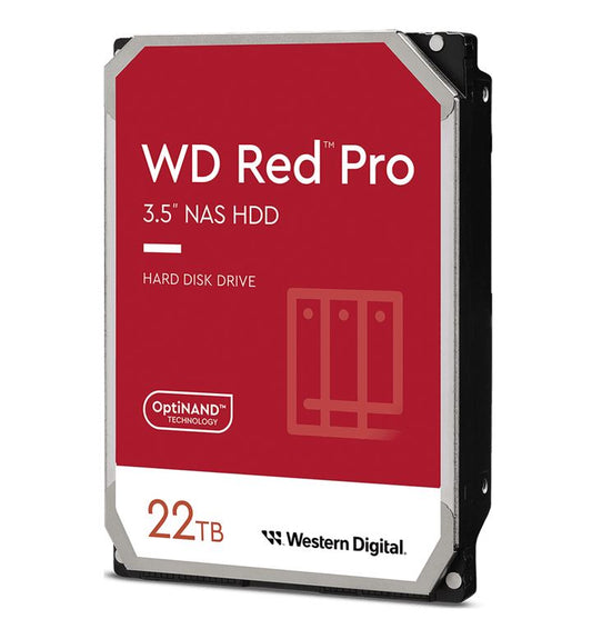 Western Digital WD Red Pro 22TB 3.5 ft NAS HDD SATA3 7200RPM 512MB Cache 24x7 300TBW ~24-bays NASware 3.0 CMR Tech 5yrs wty