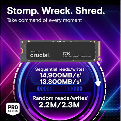 Crucial T710 2TB PCIe Gen5 NVMe 2280 SSD - 14500 13800 MB s R W 1200TBW 1500K IOPs 1.5M hrs MTTF with DirectStorage for Intel  AMD