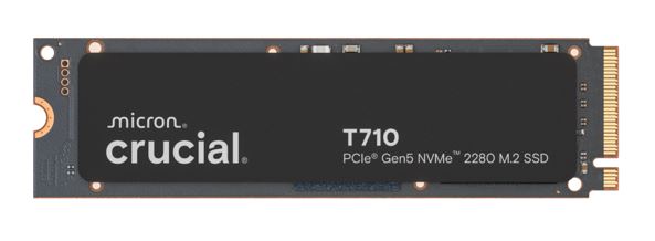 Crucial T710 4TB PCIe Gen5 NVMe 2280 SSD - 14500 13800 MB s R W 2400TBW 1500K IOPs 1.5M hrs MTTF with DirectStorage for Intel  AMD
