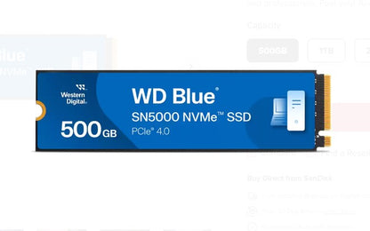Western Digital WD Blue SN5000 NVMe 500GB SSD M.2 2280, 5,000MB s R 4,000MB s W, 460K IOPS R   770K IOPS W, PCIe Gen4 x4, 5-Y Warranty
