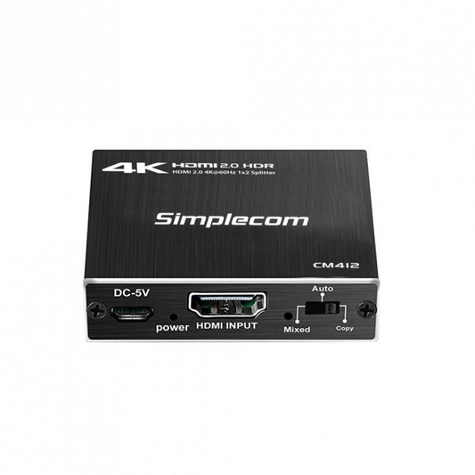 Simplecom CM412 HDMI 2.0 1x2 Splitter 1 IN 2 Out 4K 60Hz HDR10 2 Port HDMI Duplicator