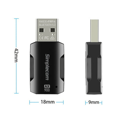 Simplecom NW830 Wi-Fi 6 and Bluetooth 5.3 Combo USB Adapter Dual Band AX900