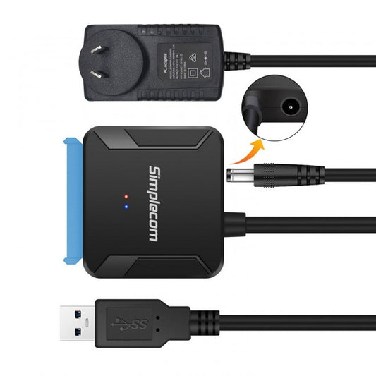 Simplecom SA236 USB 3.0 to SATA Adapter Cable Converter with Power Supply for 2.5 ft  3.5 ft HDD SSD