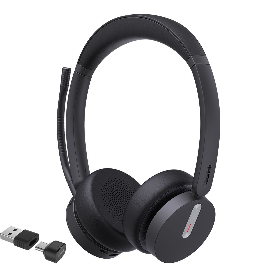 Yealink BH70 Bluetooth Wireless Dual Headset with Stand Teams USB-C A, 3 mic noise cancellation Talk time up to 35h BT51 C Dongle with Type A Adapter