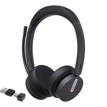 Yealink BH70 Bluetooth Wireless Dual Headset with Stand Teams USB-C A, 3 mic noise cancellation Talk time up to 35h BT51 C Dongle with Type A Adapter