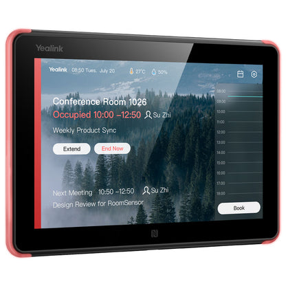 Yealink Roompanel Android based Scheduling Panel 8-inch, flush mount kit for wall or glass, 20 degree Tilt, PSU included, Yealink Platform, Microsoft Teams,