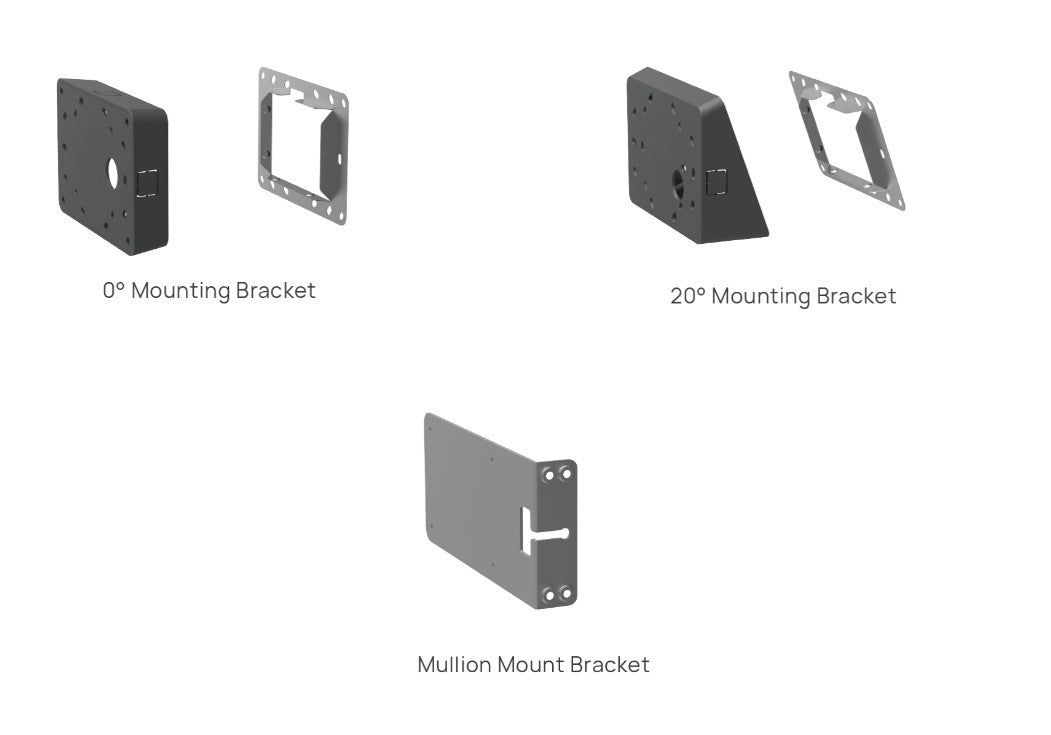 Yealink RoomPanel Mount Kits, Device Compatibility RoomPanel, 0 degree Mounting Bracket, 20 degree Mounting Bracket, Mullion Mount Bracket