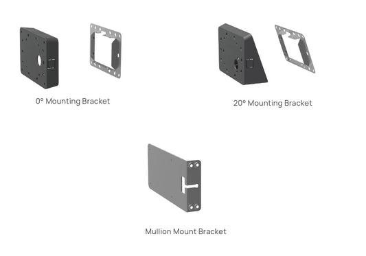 Yealink RoomPanel Mount Kits, Device Compatibility RoomPanel, 0 degree Mounting Bracket, 20 degree Mounting Bracket, Mullion Mount Bracket