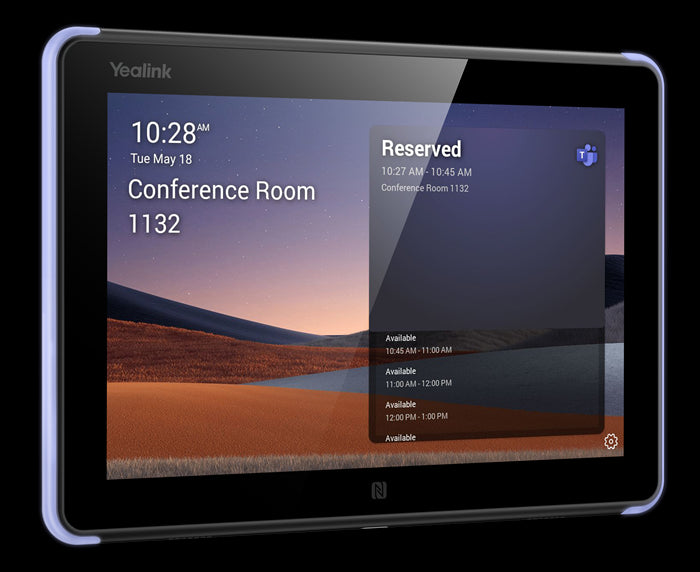 Yealink Roompanel Android based Scheduling Panel 8-inch, flush mount kit for wall or glass, 20 degree Tilt, PSU included, Yealink Platform, Microsoft Teams,