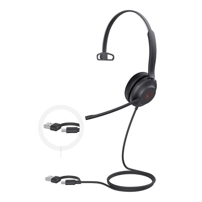 Yealink UH37 Mono USB Wired Headset, UC, USB-C A, 35mm Speaker, Busylight, Leather Ear Cushion,HD Audio, 2Mic Noise Killer, Microsoft Teams  UC