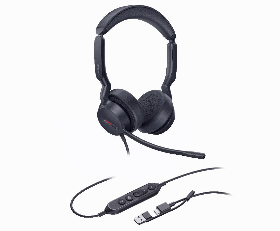 Yealink UH44 Dual Teams USB-C A Microsoft Certified Teams USB Wired HeadsetDual Noise-Canceling Microphones 35mmSpeaker Busylight Leather Ear Cushions