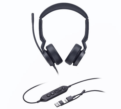 Yealink UH44 Dual Teams USB-C A Microsoft Certified Teams USB Wired HeadsetDual Noise-Canceling Microphones 35mmSpeaker Busylight Leather Ear Cushions