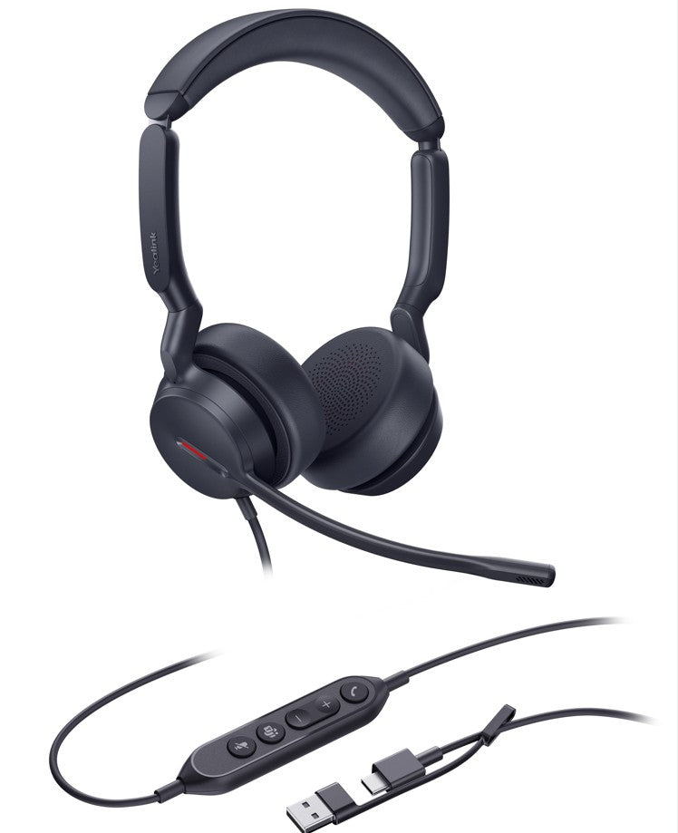 Yealink UH44 Dual Teams USB-C A Microsoft Certified Teams USB Wired HeadsetDual Noise-Canceling Microphones 35mmSpeaker Busylight Leather Ear Cushions