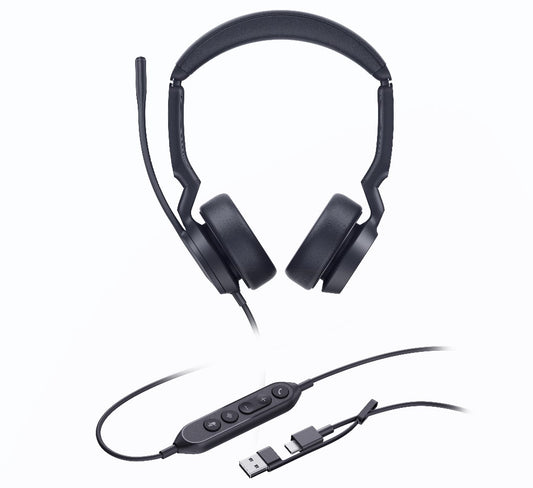Yealink UH44 Dual UC USB-C A Unified  Communications USB Wired Headset Dual Noise-Canceling Microphones 35mmSpeaker Busylight Leather Ear Cushions