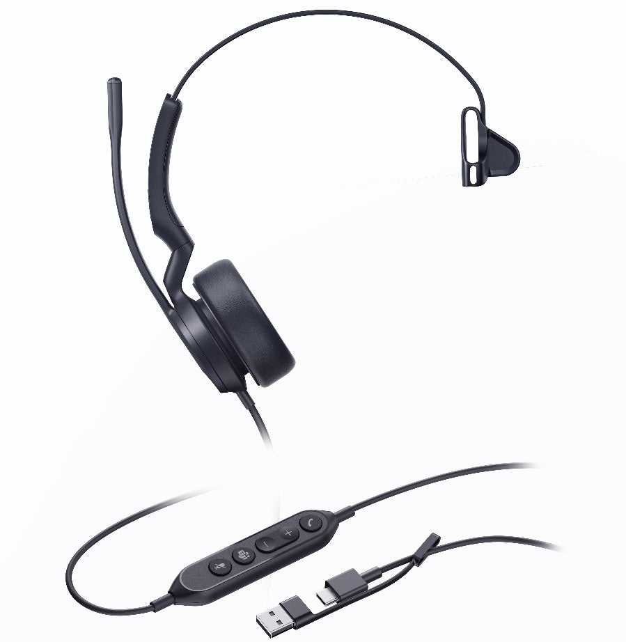 Yealink UH44 Mono Teams USB-C A Microsoft Certified USB Wired Headset, Dual Noise-Canceling Microphones, 35mm Speaker, Busylight Leather Ear Cushions