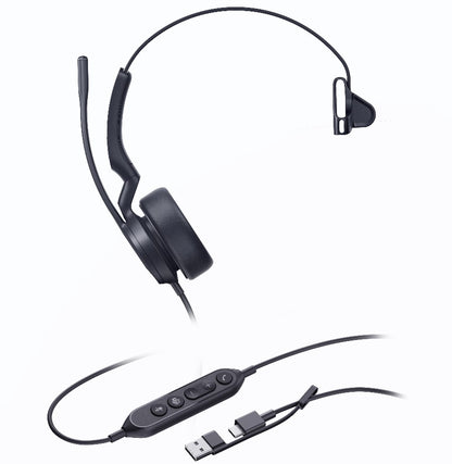 Yealink UH44 Mono Teams USB-C A Microsoft Certified USB Wired Headset, Dual Noise-Canceling Microphones, 35mm Speaker, Busylight Leather Ear Cushions