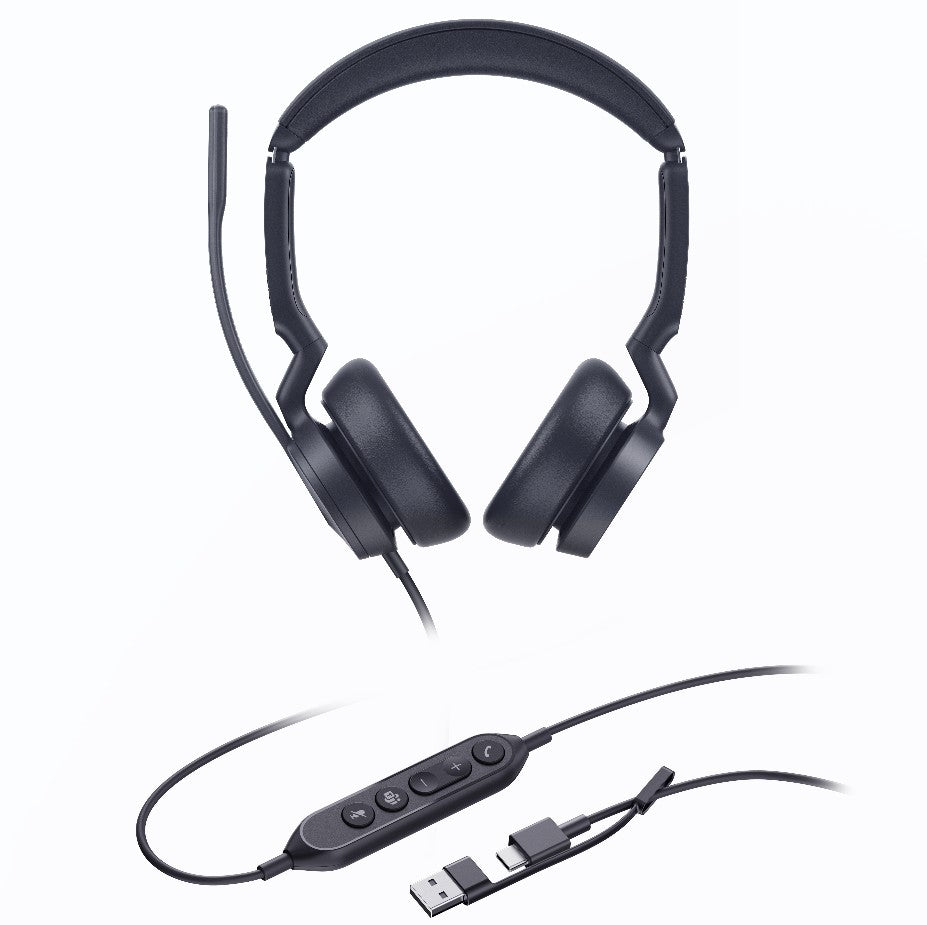 Yealink UH46 Dual Teams USB-C A Microsoft  Certified Teams USB Wired Headset 3-Noise-Canceling Microphones 35mm Speaker Busylight Leather Controller