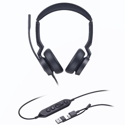 Yealink UH46 Dual Teams USB-C A Microsoft  Certified Teams USB Wired Headset 3-Noise-Canceling Microphones 35mm Speaker Busylight Leather Controller