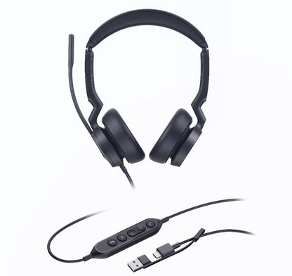 Yealink UH46 Dual UC USB-C A Unified  Communications  USB  Wired  Headset 3-Noise-Canceling Microphones 35mm Speaker Busylight Leather Controller