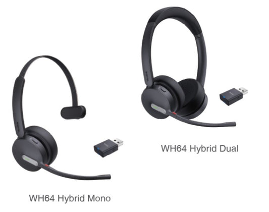 Yealink WH64 Hybrid Dual with Charging Stand Teams DECT Wireless Headset, DECT  Bluetooth 3-Mic Noise Cancellation, DECT Dongle USB-A WDD60