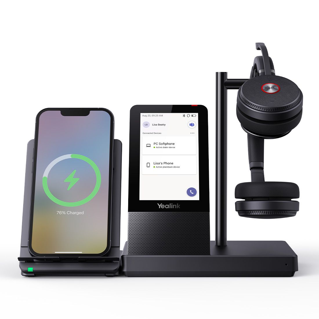 Yealink WH66 Dual Teams DECT Wireless Headset, UC Workstation, HD Voice, 2-Mic Noise Cancellation330 degree Adjustable, Leather Ear Cushions, Teams, Zoom