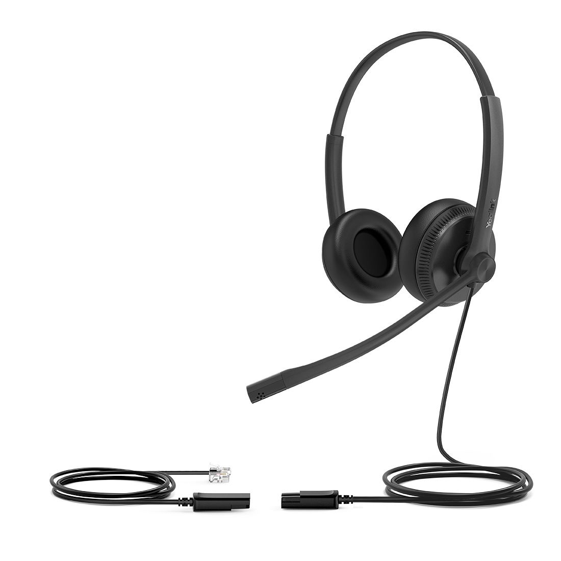 Yealink YHS34 Dual Wired Headset with QD to RJ Port, Noise-Canceling Headset, Binaural Ear, RJ9, QD Cord, Leather Ear Piece, Hearing Protection