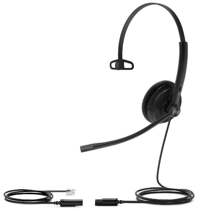 Yealink YHS34 Mono Wired Headset with QD to RJ Port, Wideband Noise-Canceling Headset, Monaural Ear, RJ9, QD Cord, Leather Ear Piece, Hearing Protecti