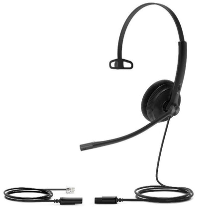 Yealink YHS34 Mono Wired Headset with QD to RJ Port, Wideband Noise-Canceling Headset, Monaural Ear, RJ9, QD Cord, Leather Ear Piece, Hearing Protecti