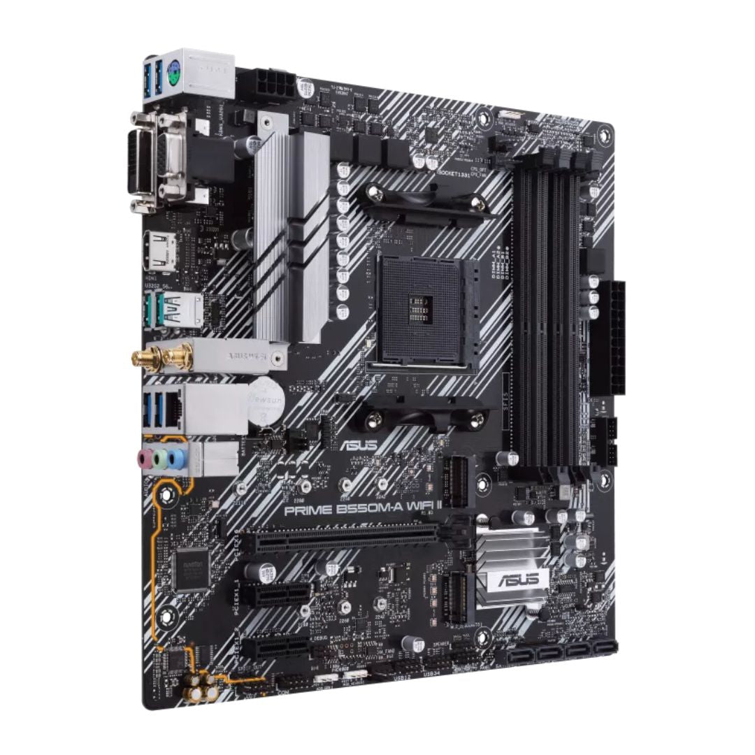 ASUS AMD B550M PRIME B550M-A WIFI II (Ryzen AM4) Micro-ATX Motherboard, Dual M.2, PCIe 4.0, Wi-Fi 6, 1 Gb Ethernet, HDMI, DVI-D, D-Sub, SATA 6G